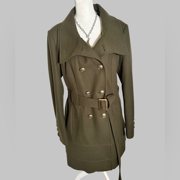 New York & Company Olive Trench Coat with Belt - Picture 2 of 13